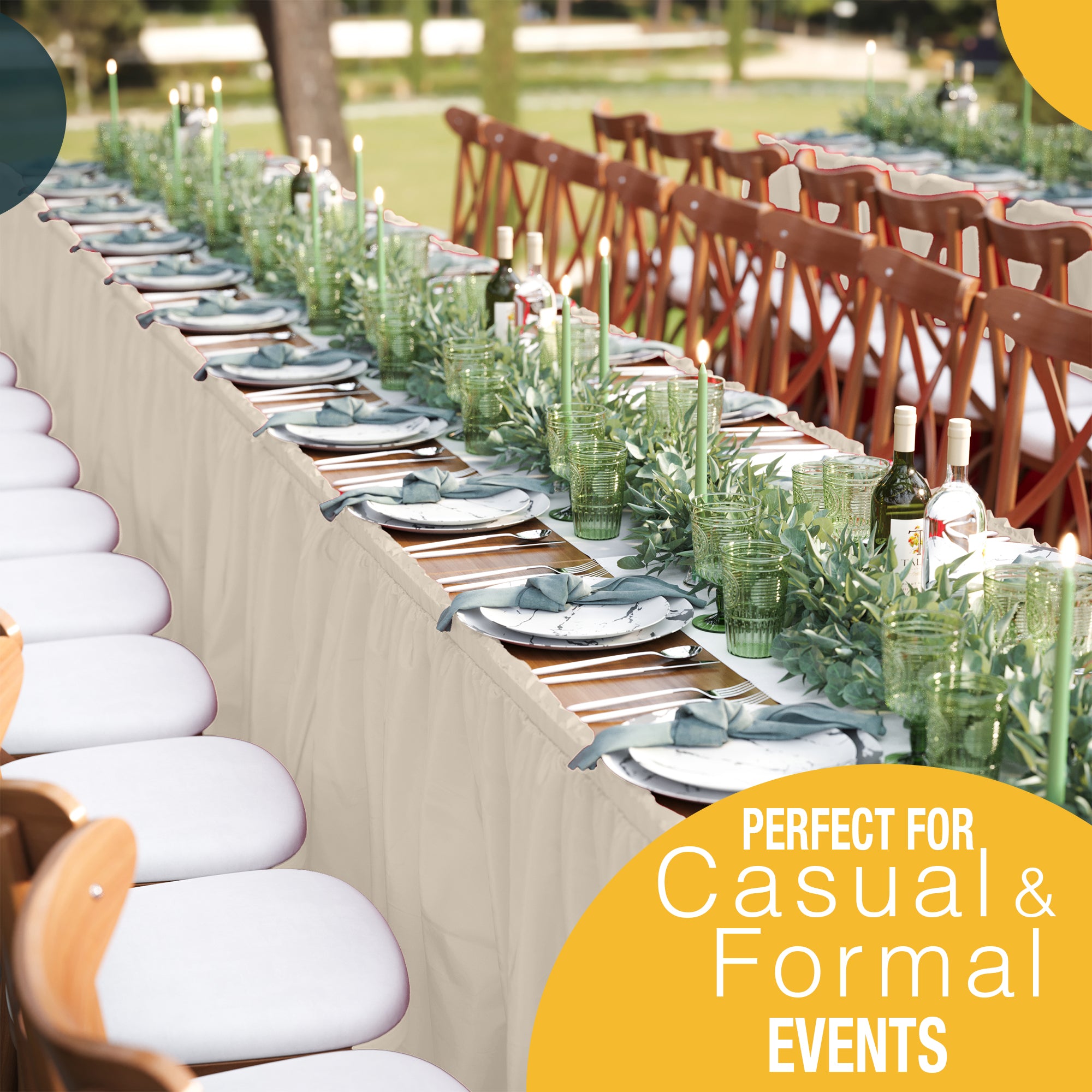 Ivory Plastic Table Skirt | 14 ft. x 29 in.