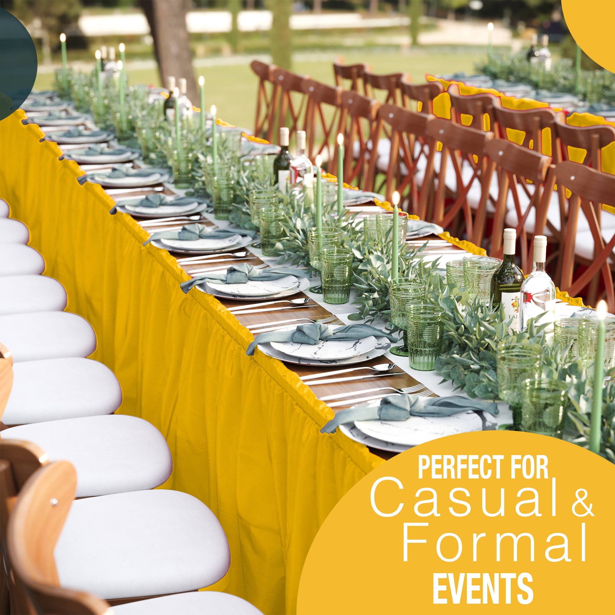 Yellow Plastic Table Skirt | 168 in. x 29 in.