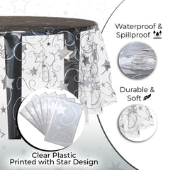 Clear silver star tablecover | 55 in. x 108 in.