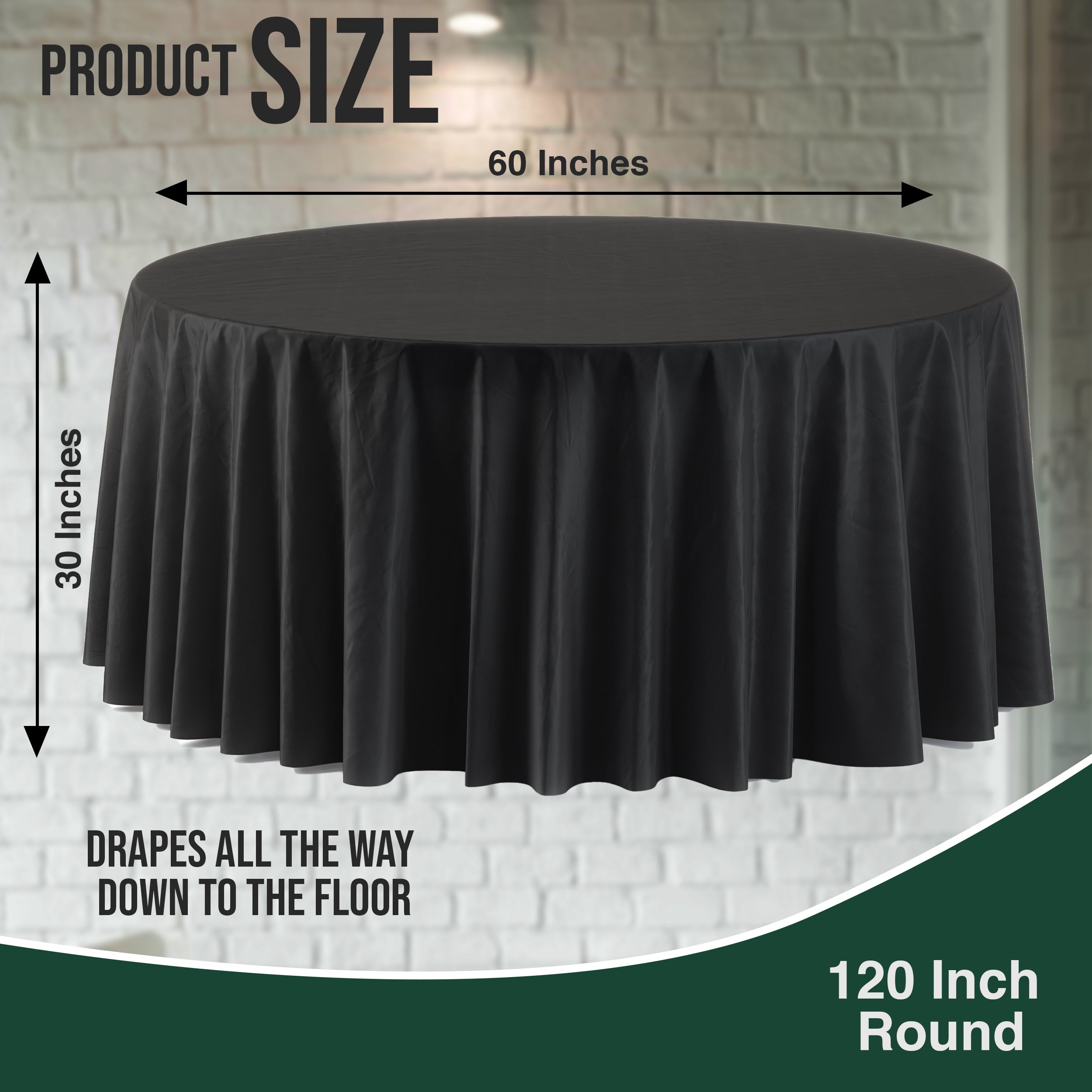 120 in. Premium Round Black Plastic Table Cover | Case of 60