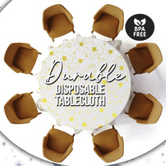 Round Gold Star Printed Plastic Table Covers | 12 Pack | 84 in.