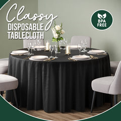 120 in. Premium Round Black Plastic Table Covers | 6 Count
