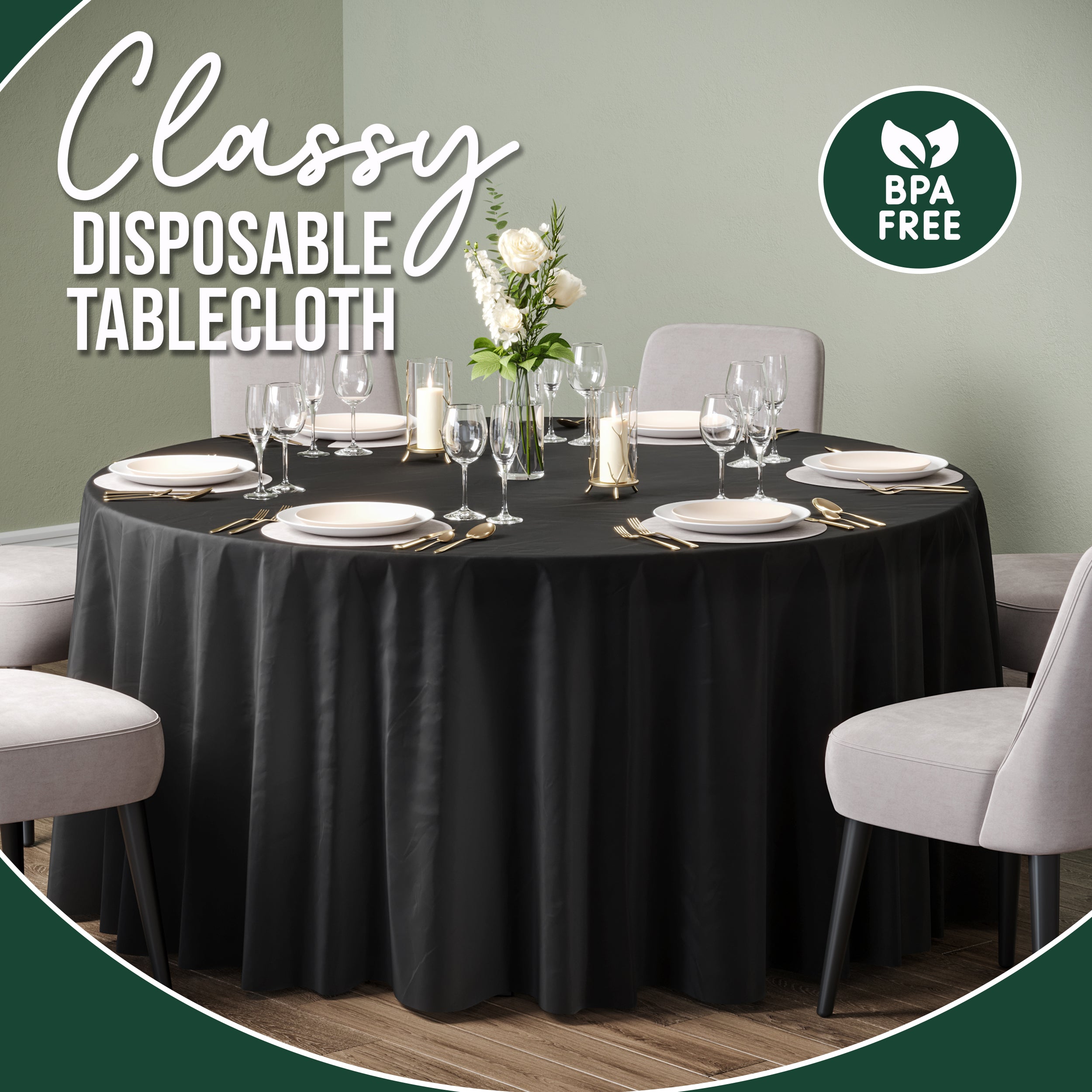 120 in. Premium Round Black Plastic Table Cover