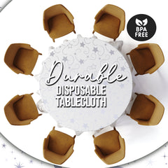 Round Silver Star Printed Plastic Table Covers | 6 Pack | 84 in.