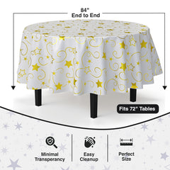 84 in. Round Gold Star Printed Plastic Table Cover | Case of 48