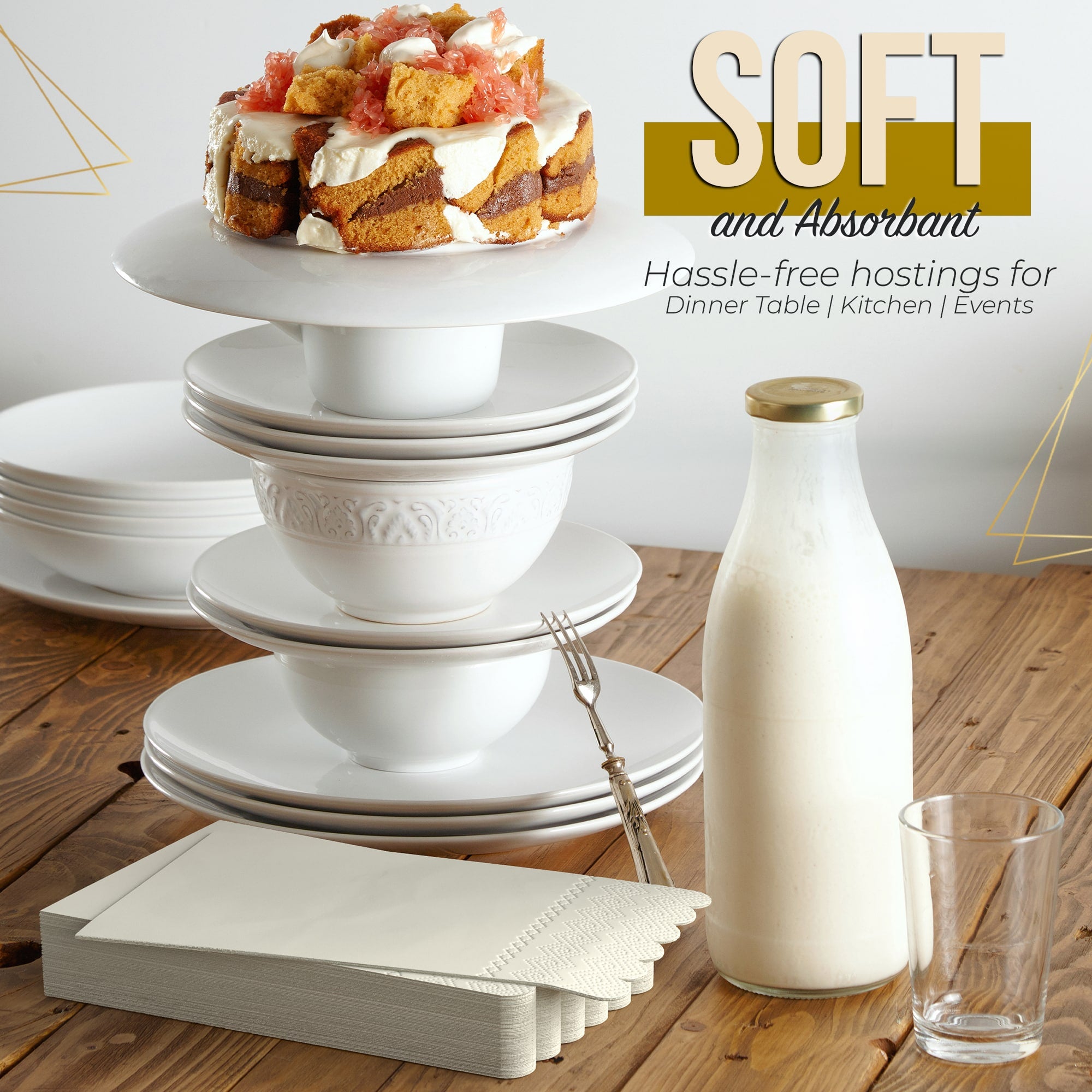 3 Ply Ivory Scalloped Napkins - 20 Ct.