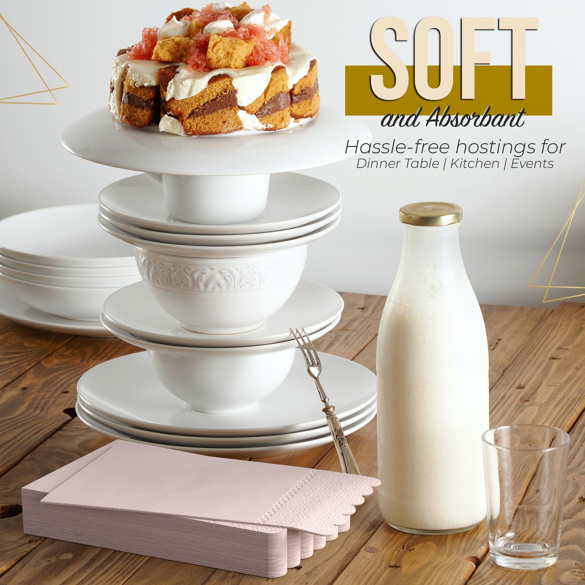 3 Ply Pink Peach Scalloped Napkins - 20 Ct.