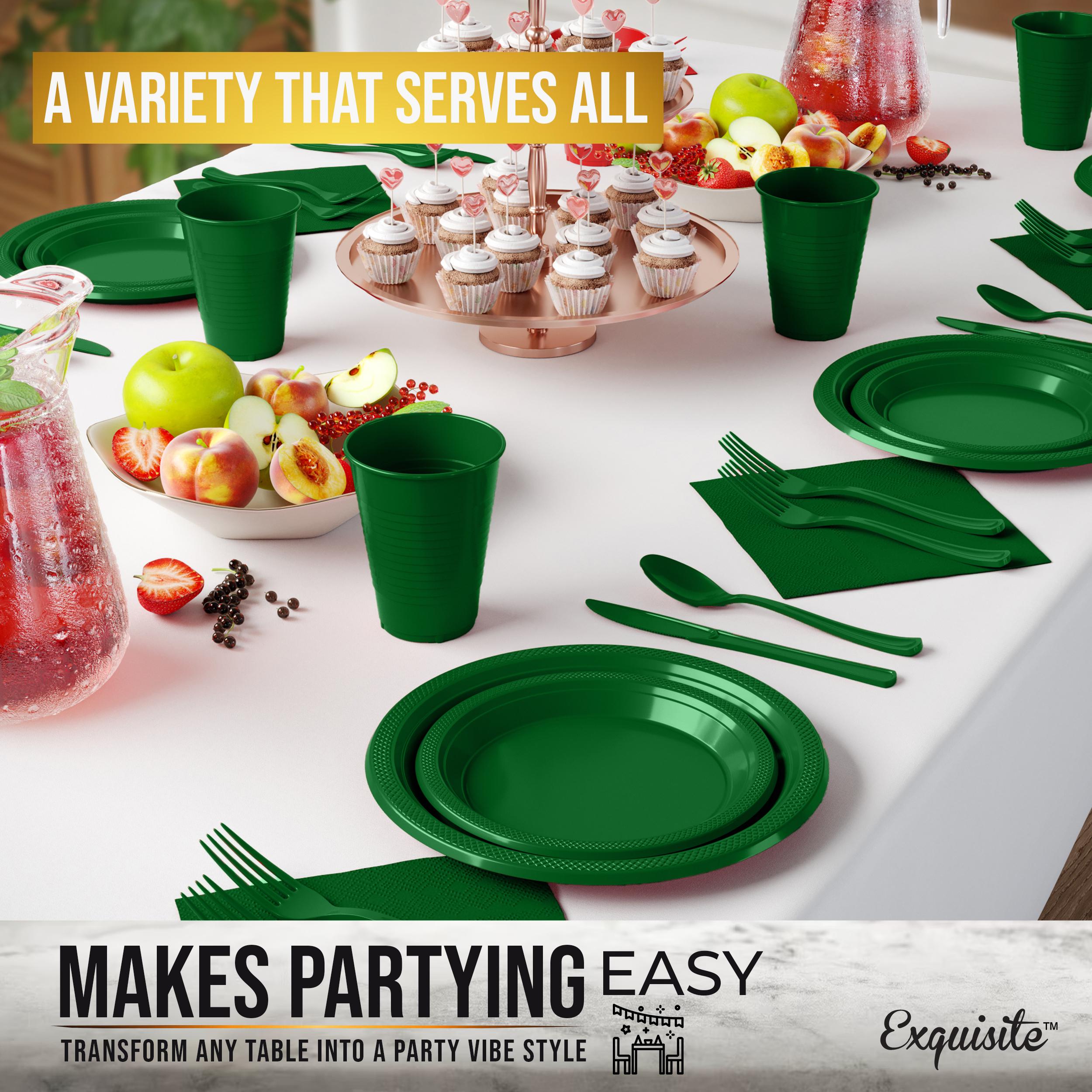 182 Pcs Emerald Green Plastic Dinnerware Set | Setting for 26