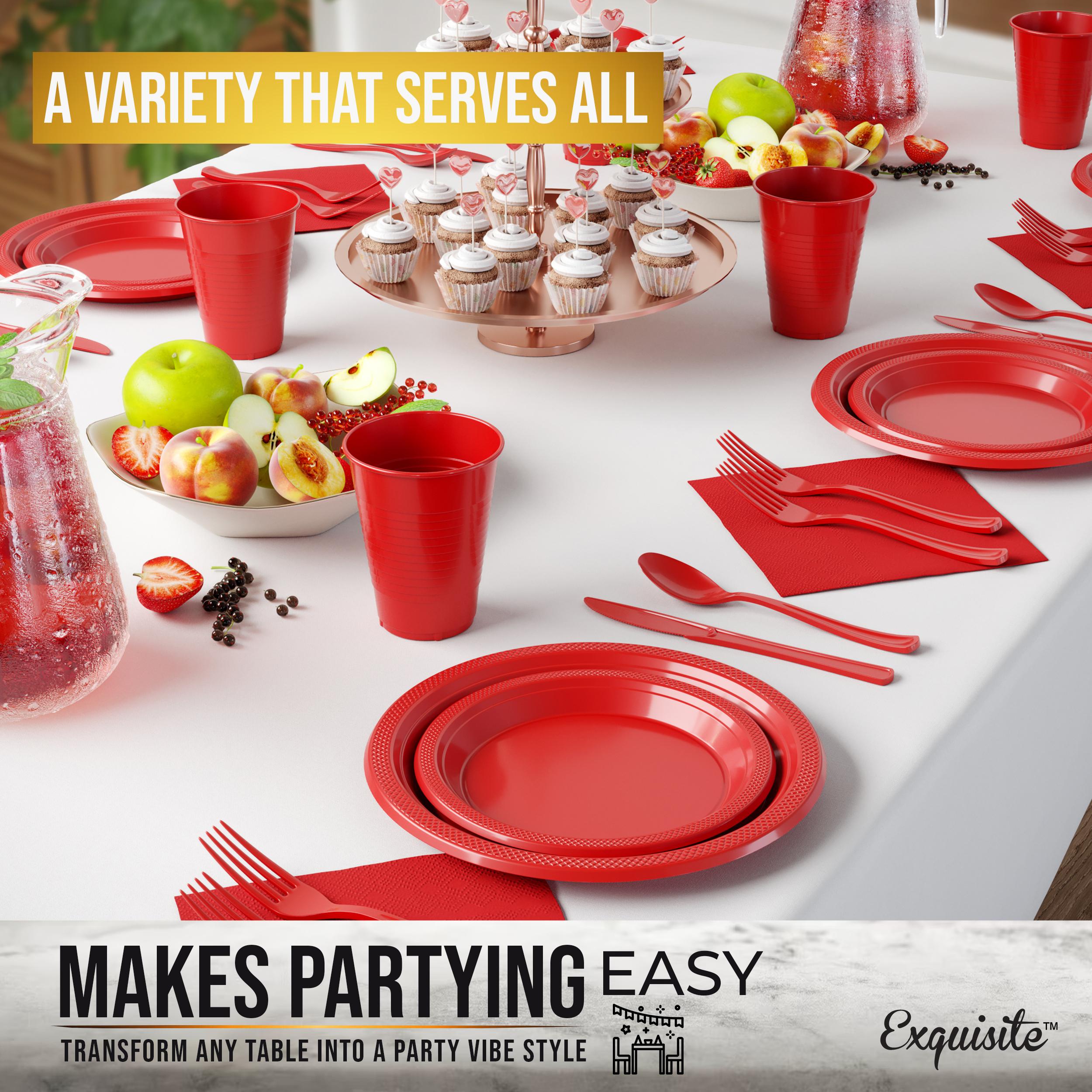 182 Pcs Red Plastic Dinnerware Set | Setting for 26