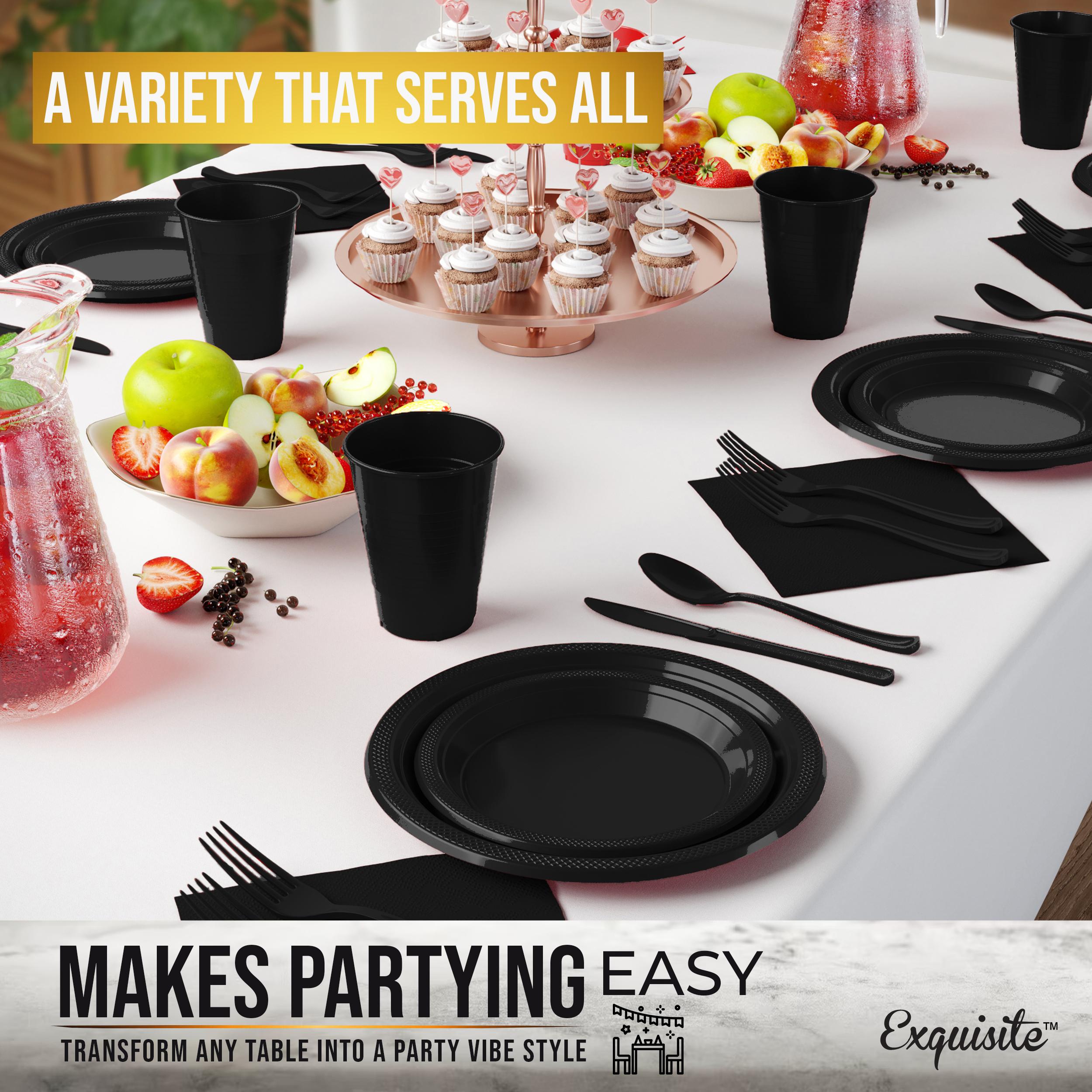 182 Pcs Black Plastic Dinnerware Set | Setting for 26