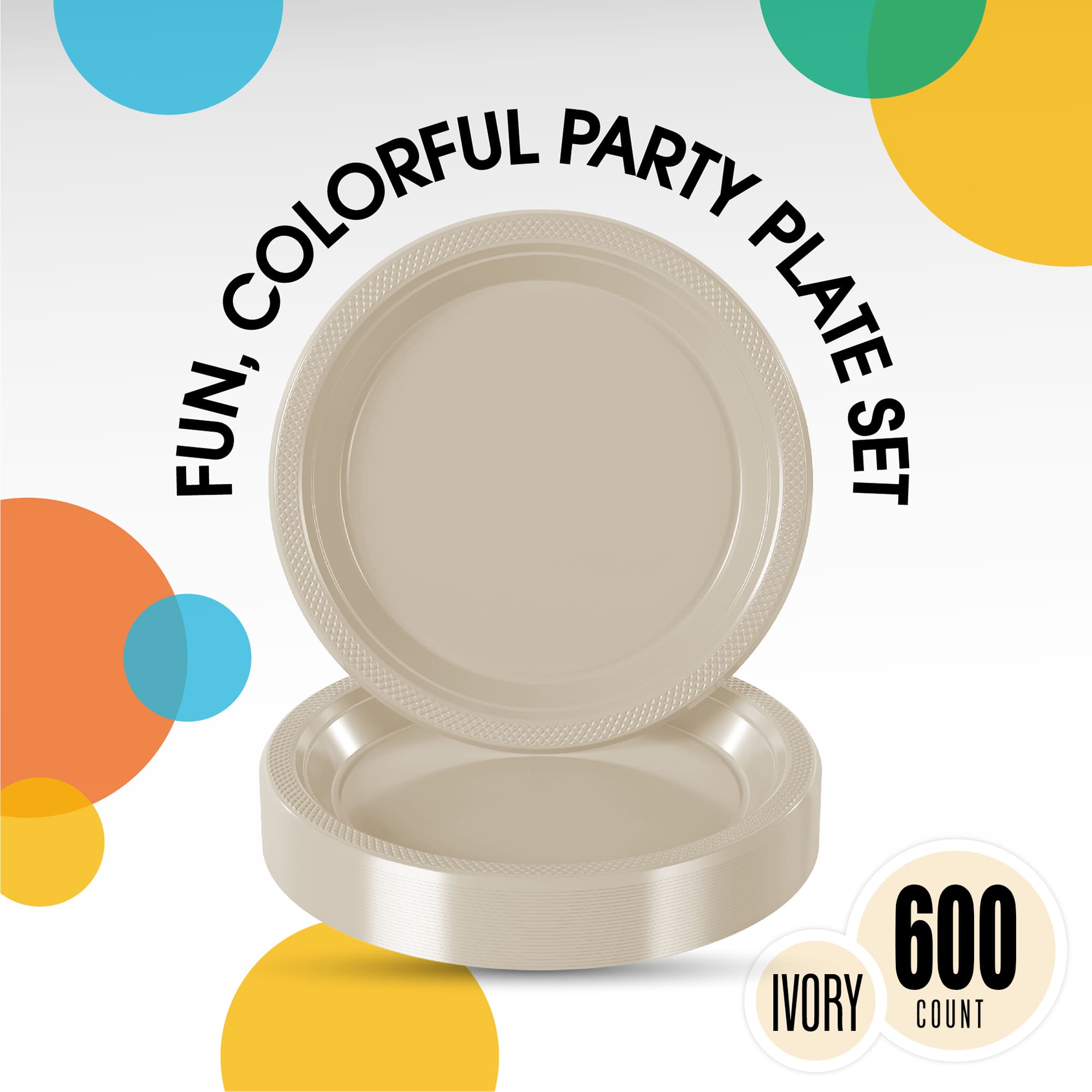 10 In. Ivory Plastic Plates | Case of 600