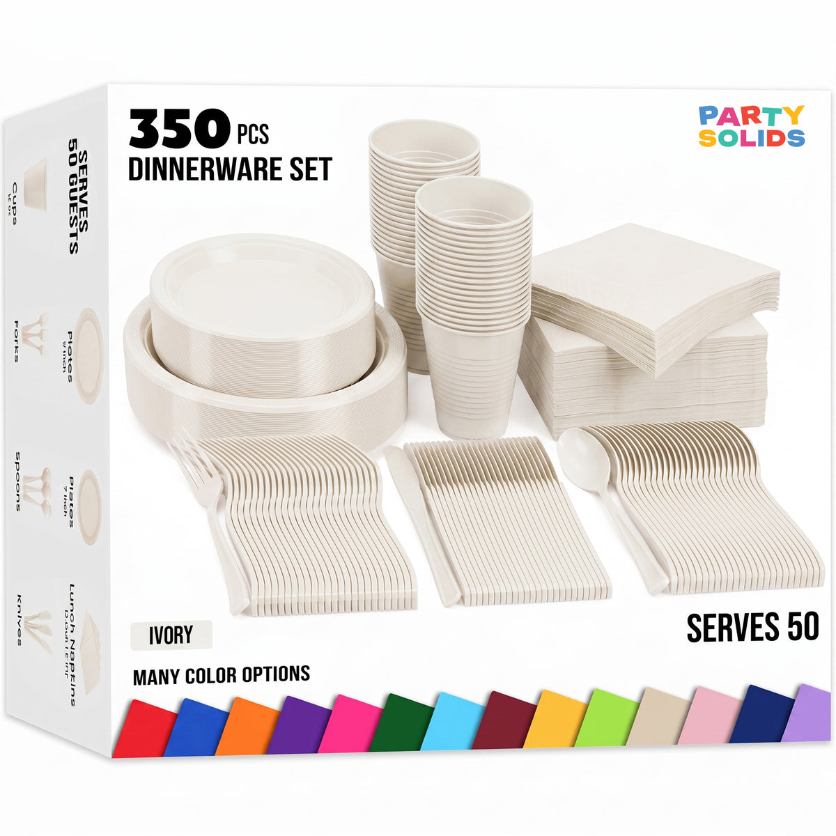 350 Pcs Ivory Plastic Disposable Tableware Set