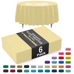 Premium Round Light Yellow Plastic Table Covers | 6 Pack | 84 in.