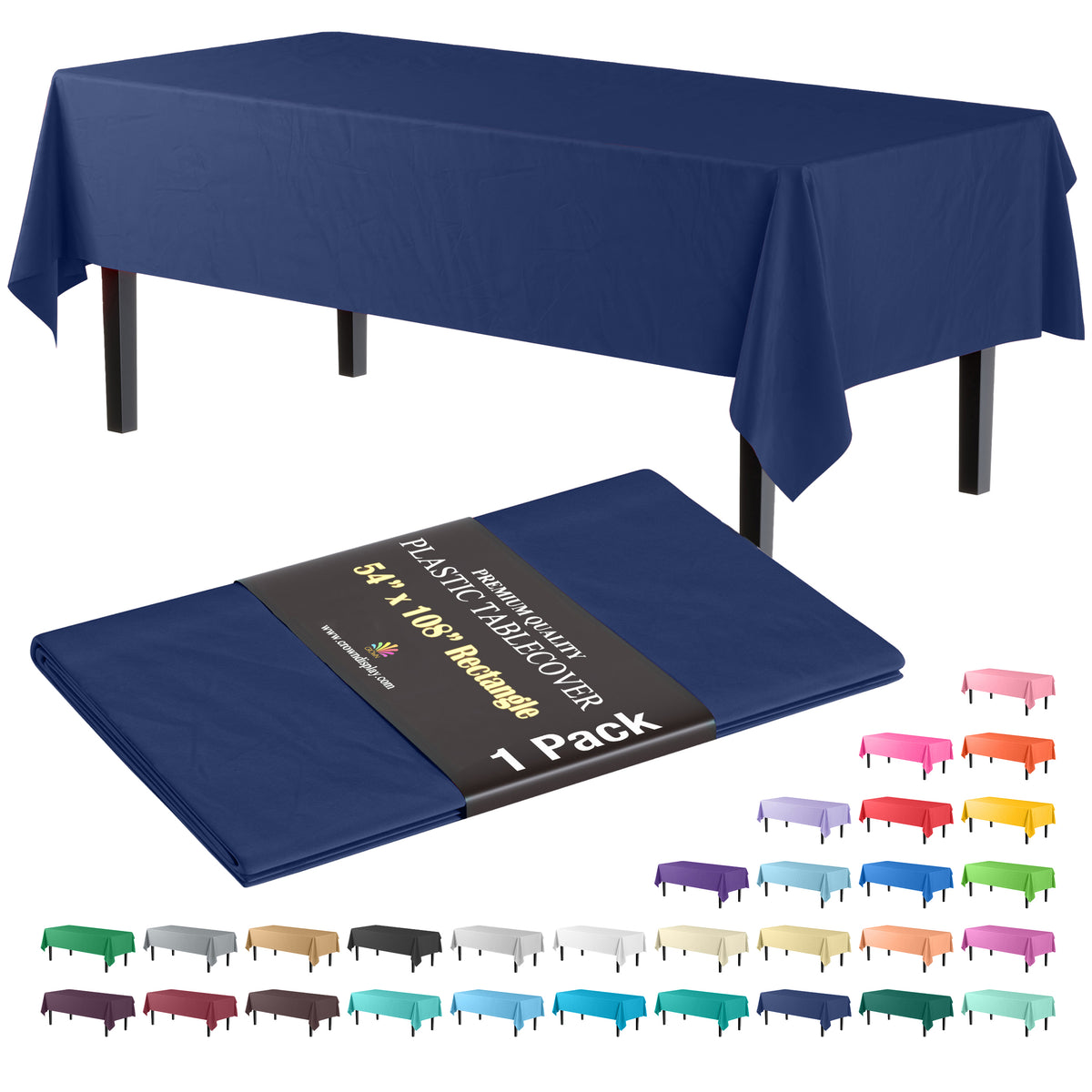 Premium Navy Blue Plastic Table Cover | 54 in. x 108 in.