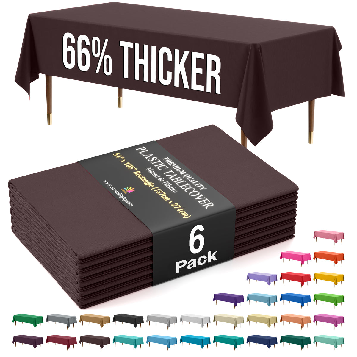 Premium Brown Plastic Table Covers | 6 Pack | 54 in. x 108 in.