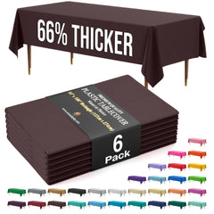 Premium Brown Plastic Table Covers | 6 Pack | 54 in. x 108 in.