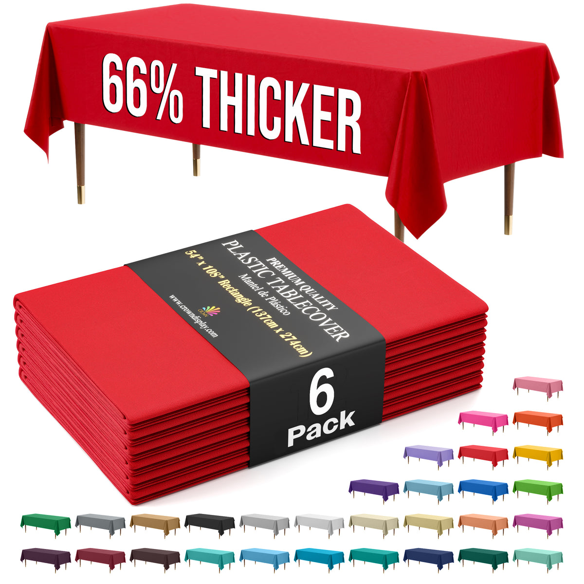 Premium Red Plastic Table Covers | 6 Pack | 54 in. x 108 in.
