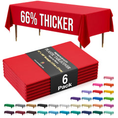 Premium Red Plastic Table Covers | 6 Pack | 54 in. x 108 in.