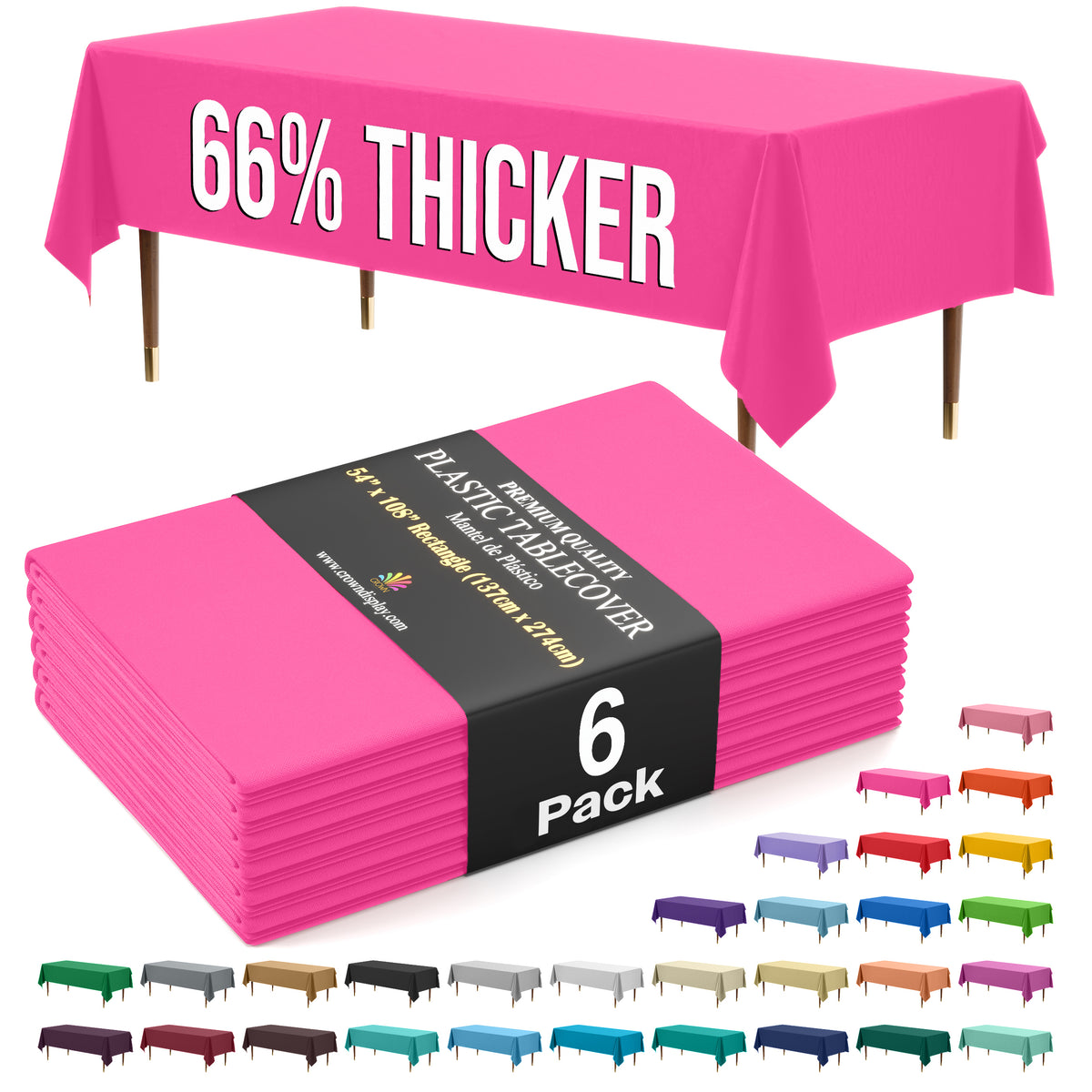 Premium Cerise Plastic Table Covers | 6 Pack | 54 in. x 108 in.