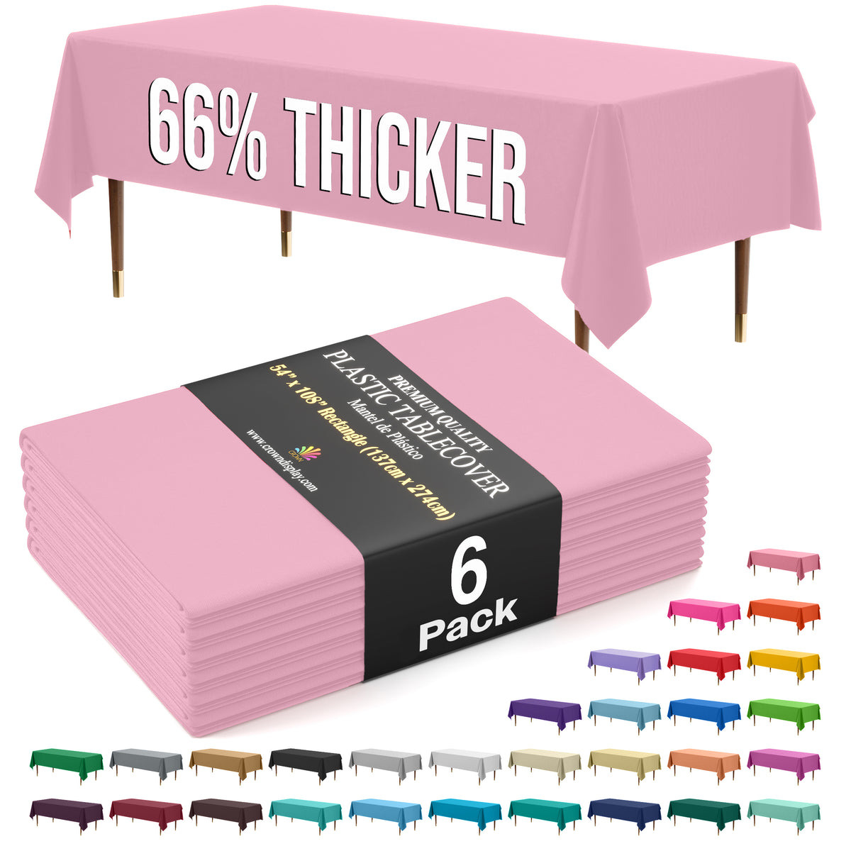 Premium Pink Plastic Table Covers | 6 Pack | 54 in. x 108 in.