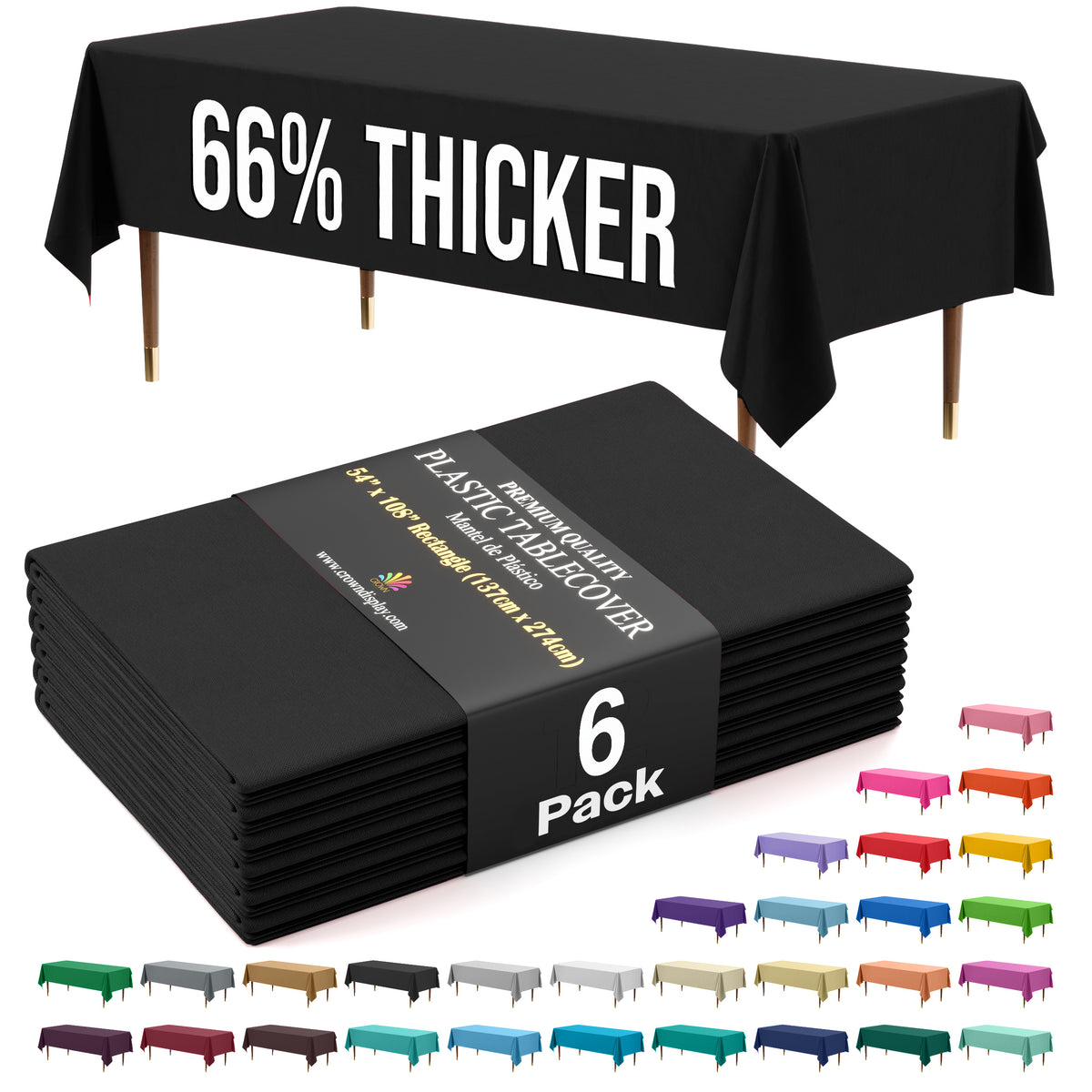 Premium Black Plastic Table Covers | 6 Pack | 54 in. x 108 in.