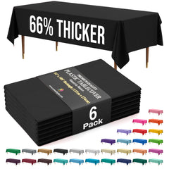 Premium Black Plastic Table Covers | 6 Pack | 54 in. x 108 in.