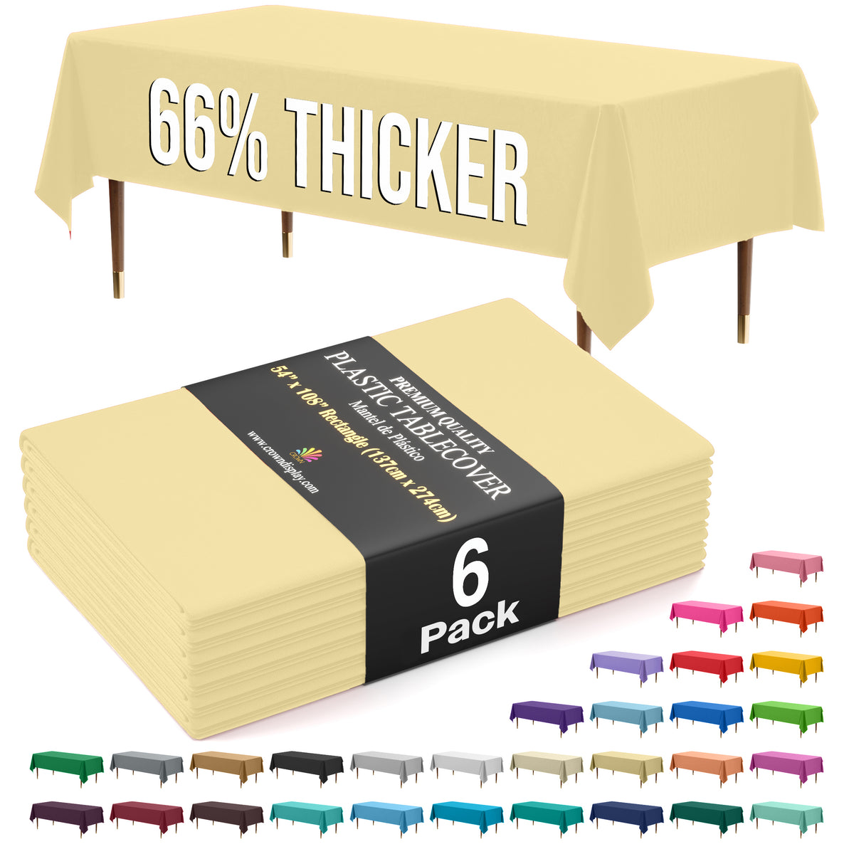 Premium Light Yellow Plastic Table Covers | 6 Pack | 54 in. x 108 in.