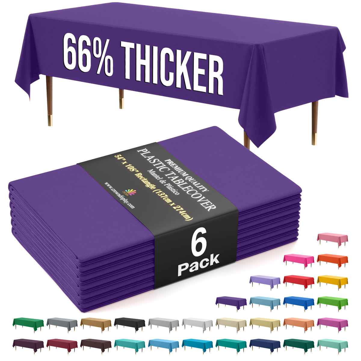 Premium Purple Plastic Table Covers | 6 Pack | 54 in. x 108 in.