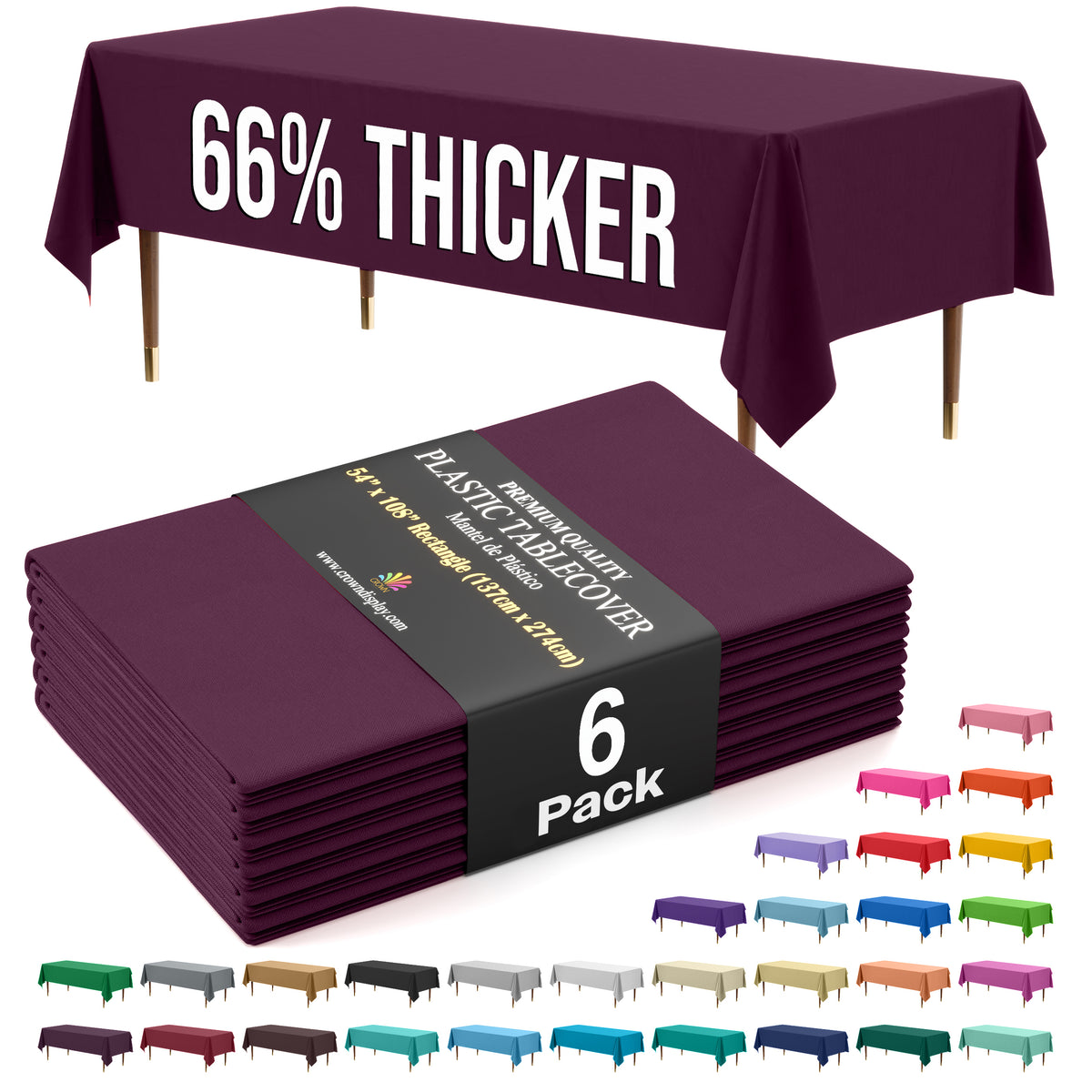Premium Plum Plastic Table Covers | 6 Pack | 54 in. x 108 in.