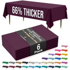 Premium Plum Plastic Table Covers | 6 Pack | 54 in. x 108 in.