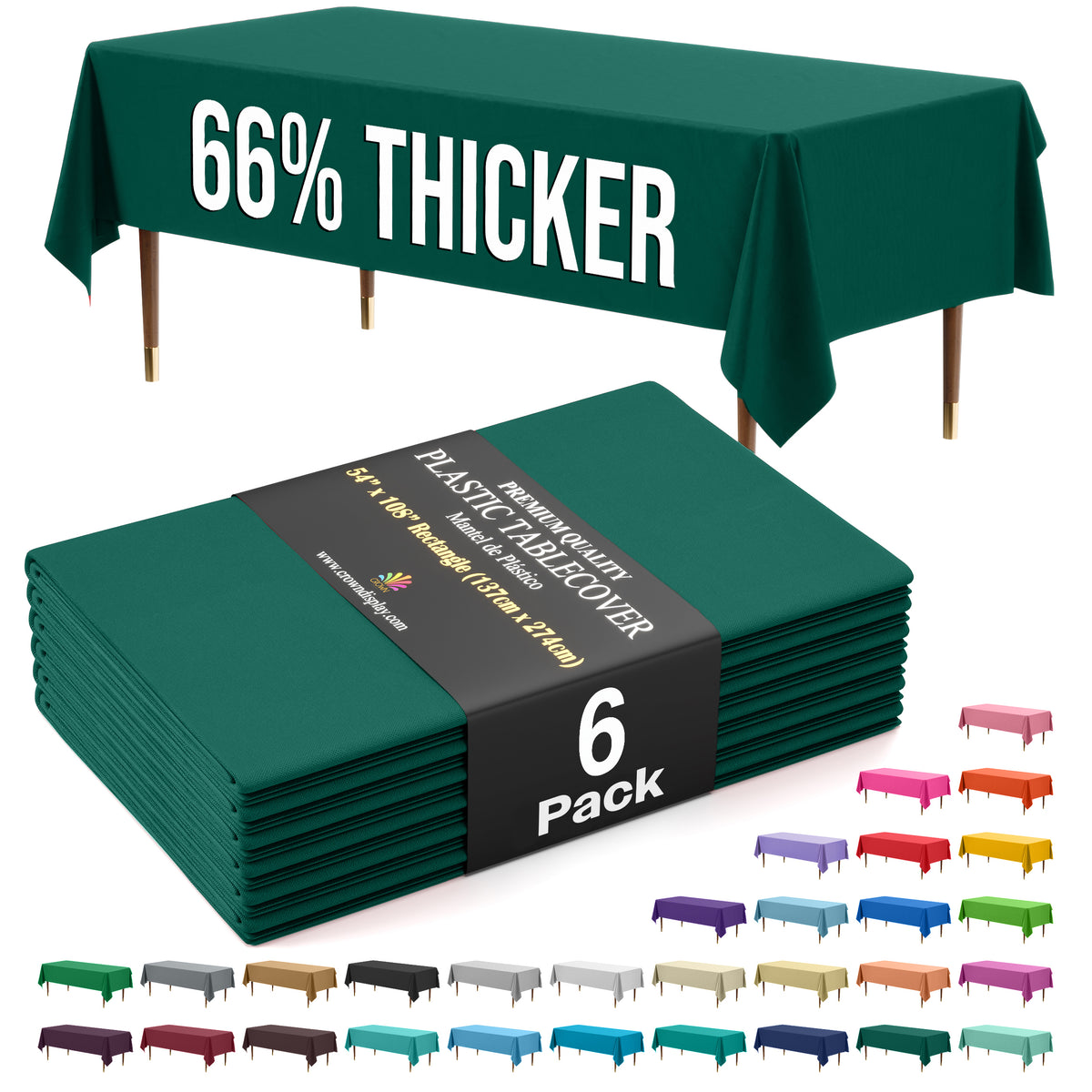 Premium Dark Green Plastic Table Covers | 6 Pack | 54 in. x 108 in.
