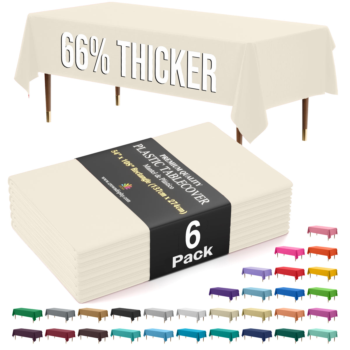 Premium Ivory Plastic Table Covers | 6 Pack | 54 in. x 108 in.