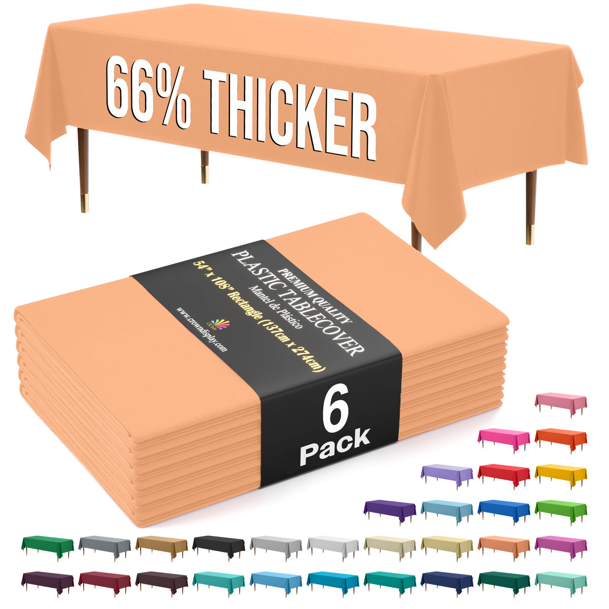 Premium Peach Plastic Table Covers | 6 Pack | 54 in. x 108 in.