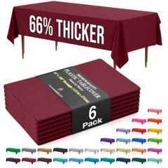 Premium Burgundy Plastic Table Covers | 6 Pack | 54 in. x 108 in.