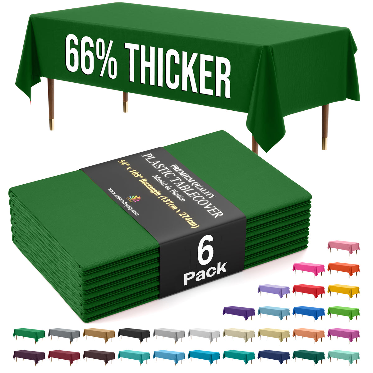 Premium Emerald Green Plastic Table Covers | 6 Pack | 54 in. x 108 in.