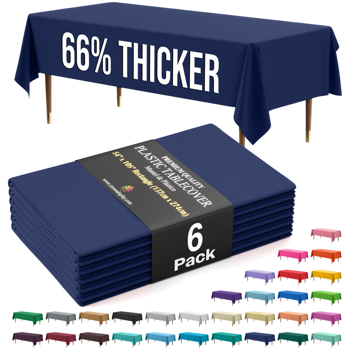 Premium Navy Blue Plastic Table Covers | 6 Pack | 54 in. x 108 in.