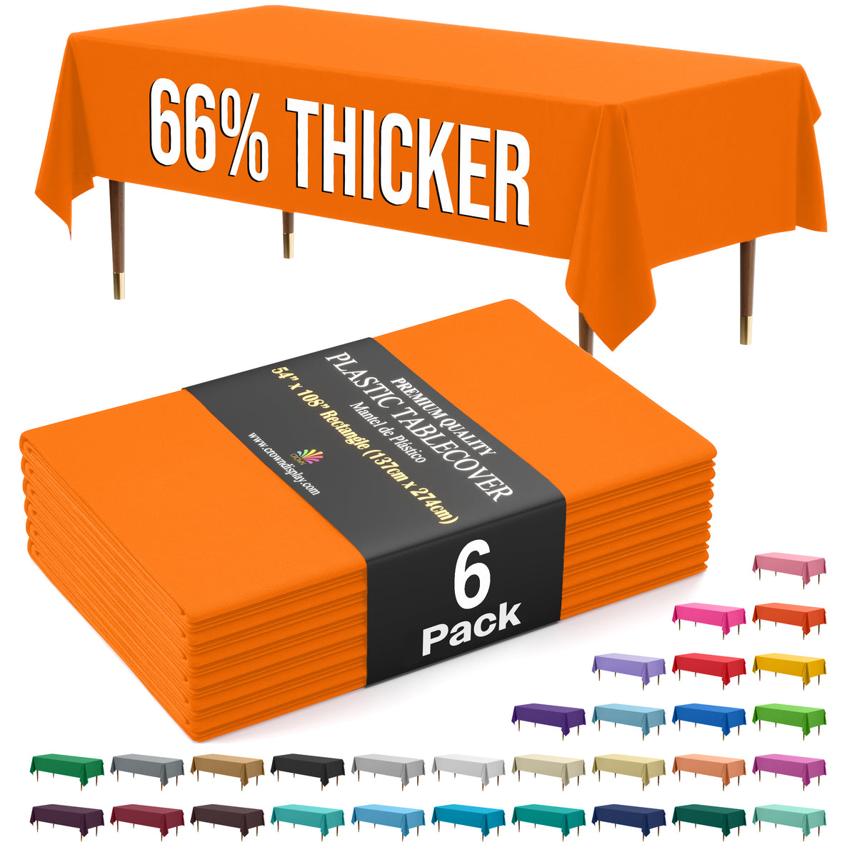 Premium Orange Plastic Table Covers | 6 Pack | 54 in. x 108 in.