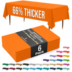 Premium Orange Plastic Table Covers | 6 Pack | 54 in. x 108 in.