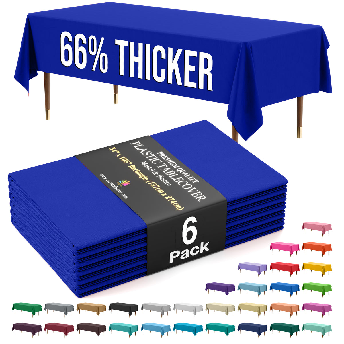 Premium Dark Blue Plastic Table Covers | 6 Pack | 54 in. x 108 in.