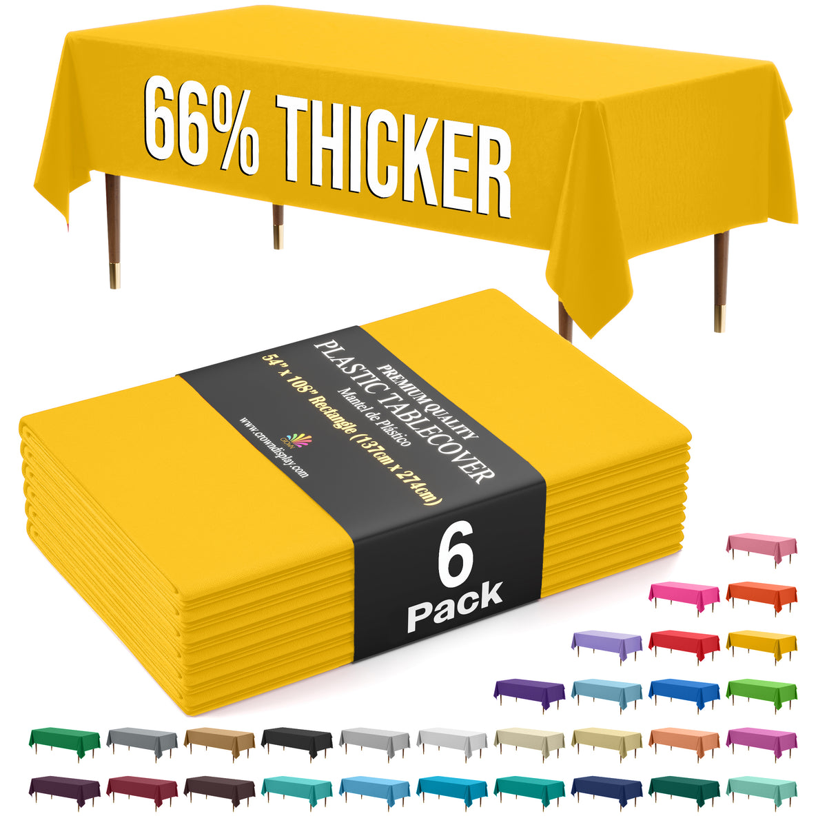 Premium Yellow Plastic Table Covers | 6 Pack | 54 in. x 108 in.