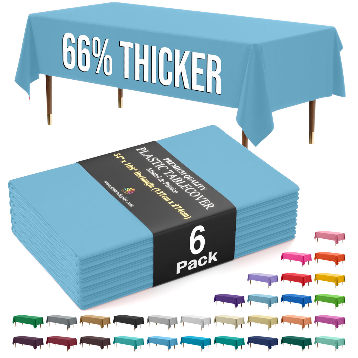 Premium Sky Blue Plastic Table Covers | 6 Pack | 54 in. x 108 in.