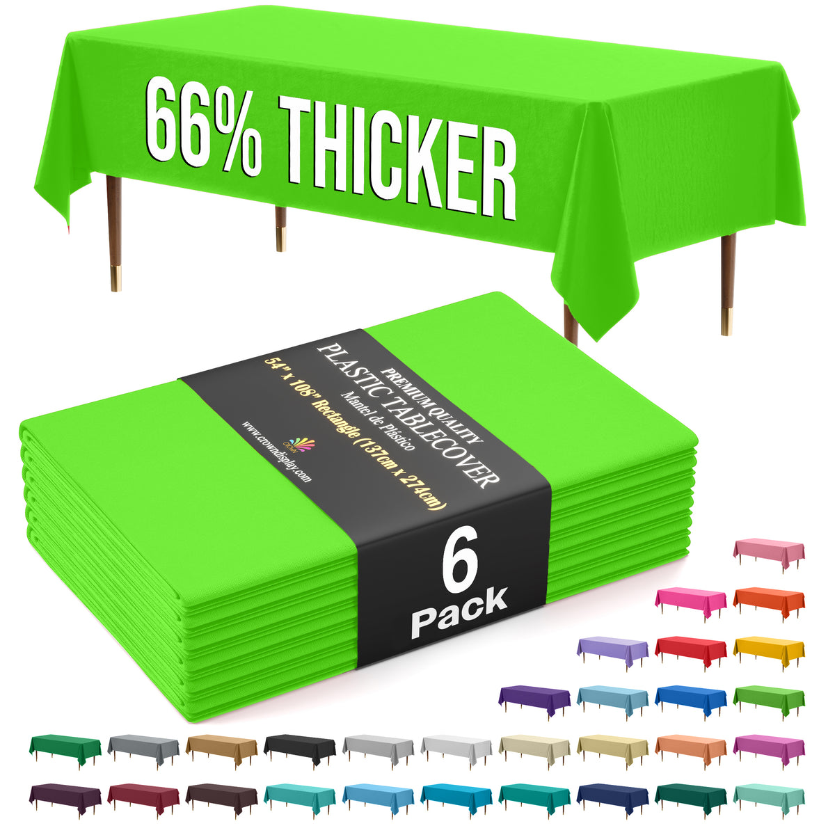 Premium Lime Green Plastic Table Covers | 6 Pack | 54 in. x 108 in.