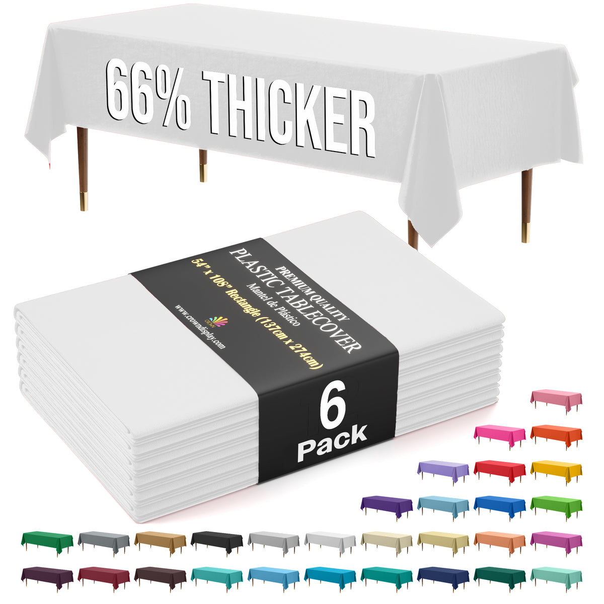 Premium White Plastic Table Covers | 6 Pack | 54 in. x 108 in.