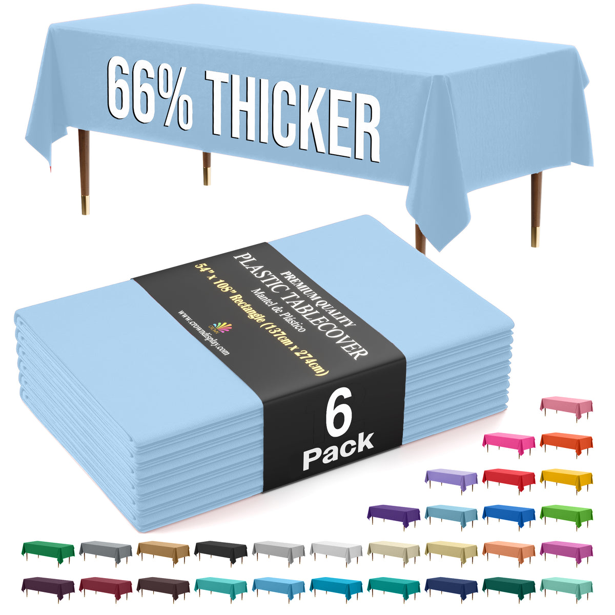Premium Light Blue Plastic Table Covers | 6 Pack | 54 in. x 108 in.