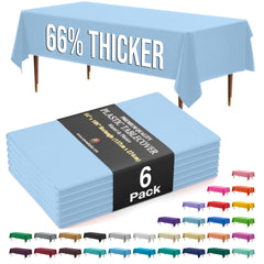 Premium Light Blue Plastic Table Covers | 6 Pack | 54 in. x 108 in.