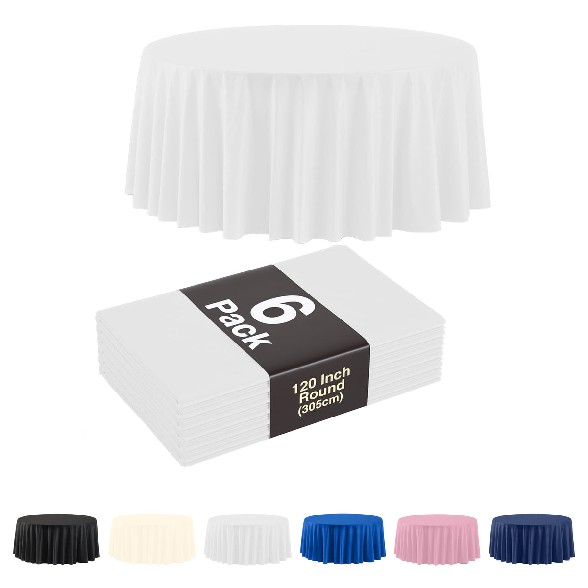 120 in. Premium Round White Plastic Table Covers | 6 Count