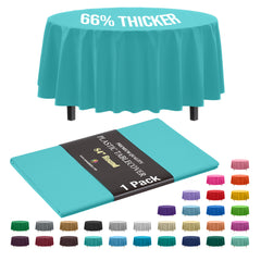 Premium Round Aqua Blue Plastic Table Cover | 84 in.