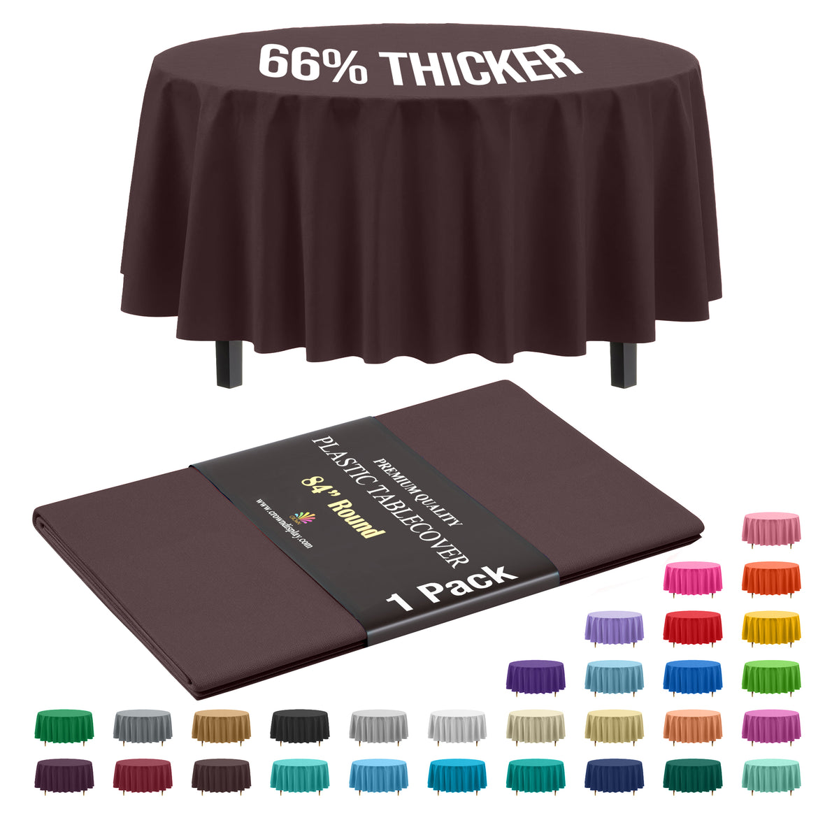 Premium Round Brown Plastic Table Cover | 84 in.