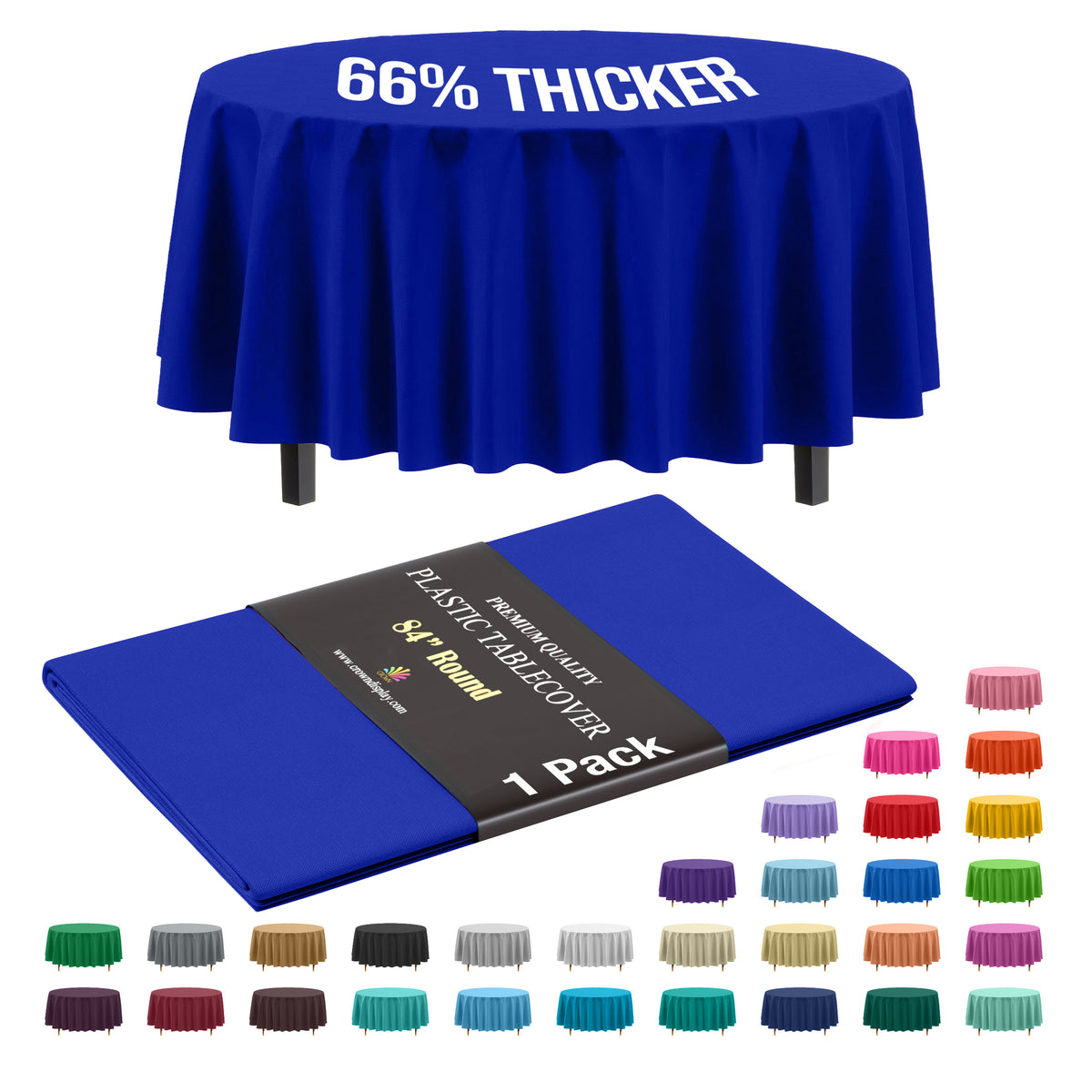 Premium Round Dark Blue Plastic Table Cover | 84 in.
