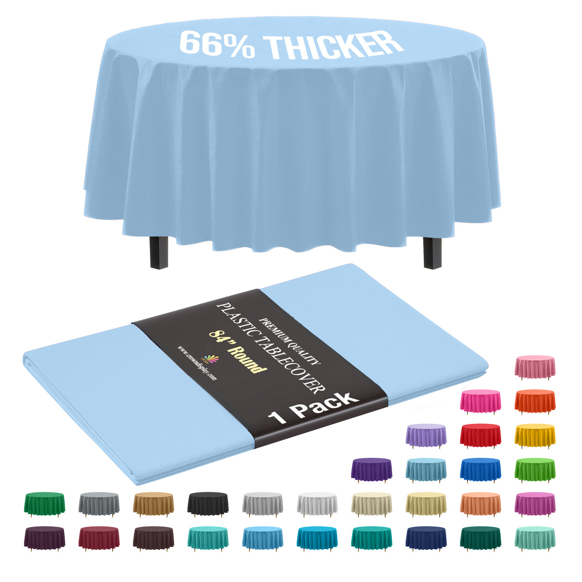 Premium Round Light Blue Plastic Table Cover | 84 in.